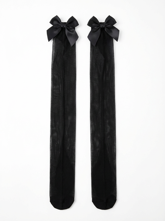 Fête Satin Bow Stockings: Silken Sheer Legwear