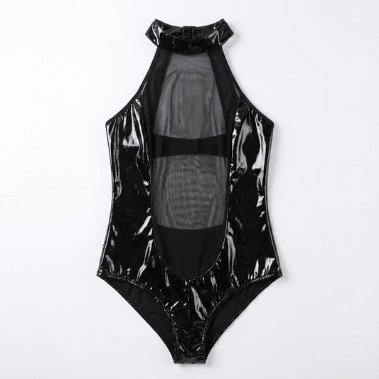 Obsidian Muse Bodysuit: Patent & Mesh Intimate Armor
